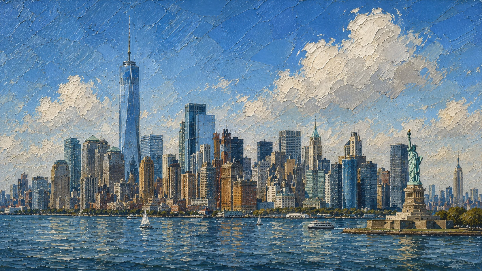 Oil painting of the New York City skyline